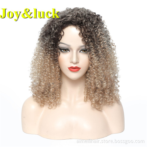 Natural Curly Wholesale Wigs Party Women Wig Shoulder Length Brown Ombre Gold Blonde Kinky Curly Ladies Hair Synthetic Hair Wigs